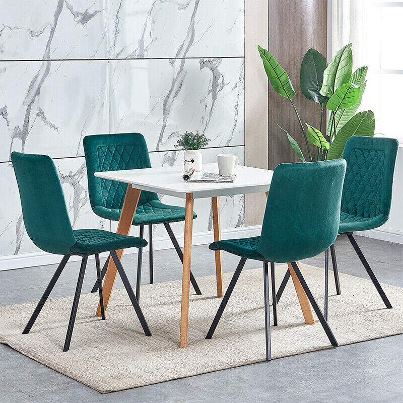 4 Pcs Green Velvet Dining Chairs Padded Seat Metal Legs Dining Room Kitchen Home