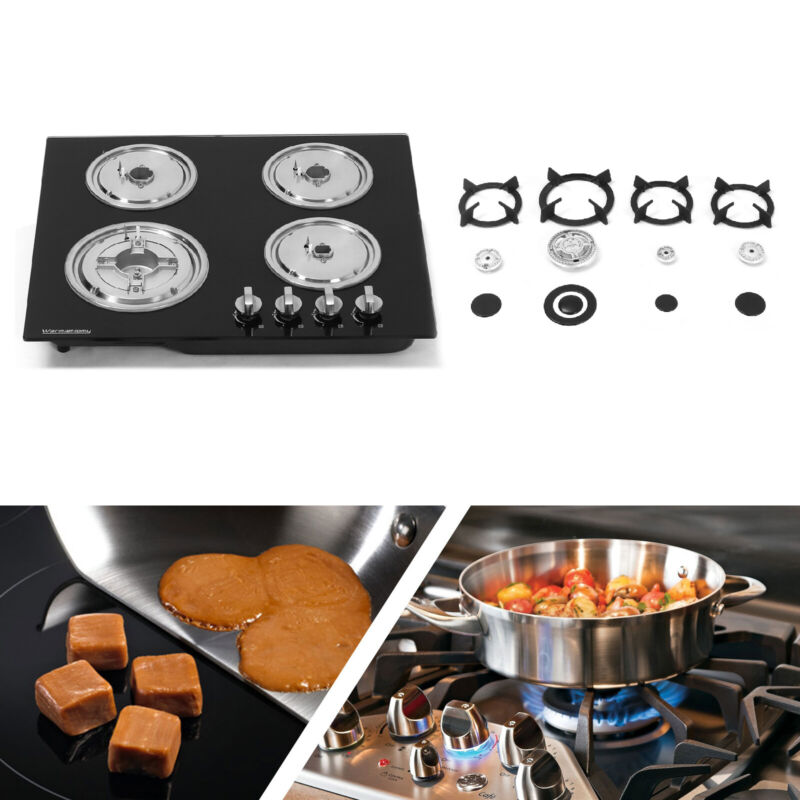 Built In 2/4/5 Burner Black Glass On Gas Wok Burner Hob With Cast Iron Pan Stand