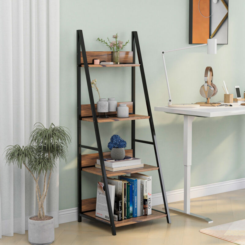 4 Tier Ladder Shelf Bookcase Display Storage Unit Free Standing Living Room