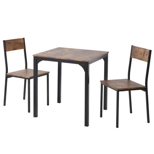 Dining Table and 2 Chairs Wooden Steel Frame Industrial Kitchen Furniture Set MP
