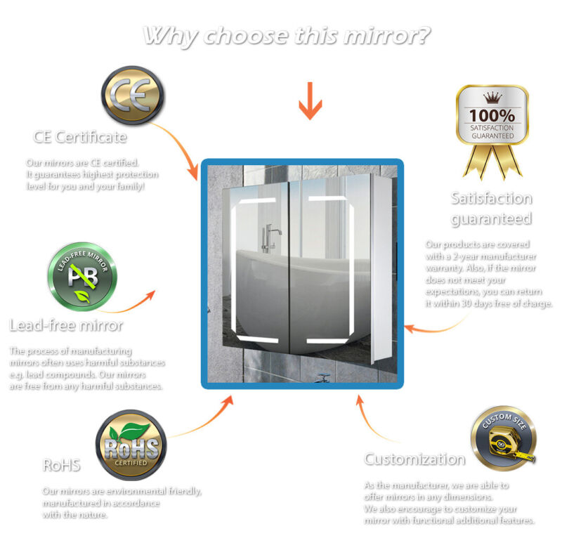 Bathroom Mirror Cabinet w/ Lights Demister Shaver Socket Motion Sensor Bluetooth