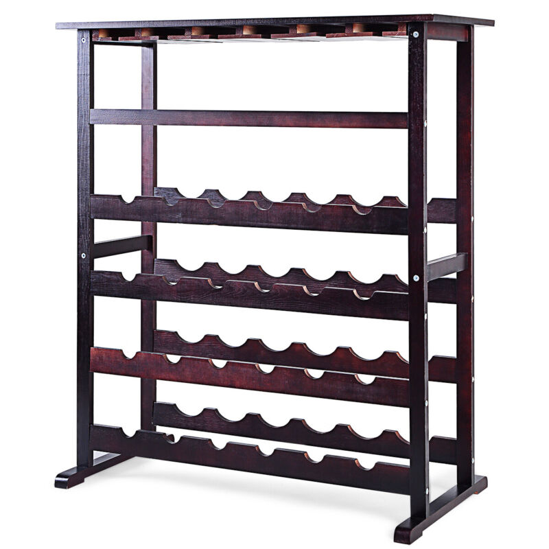 24 Bottle Capacity Wine Rack Free Standing Wine Display Shelf 18 Glass Holder