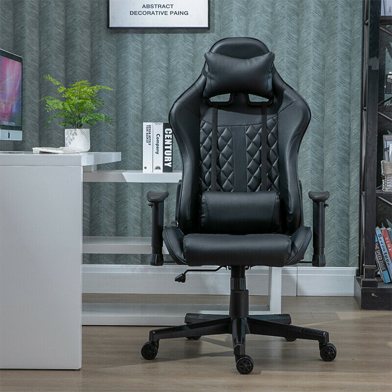 Black Racing Chair Gaming Chair Office Chair Headrest Lumbar Pillow Adjustable