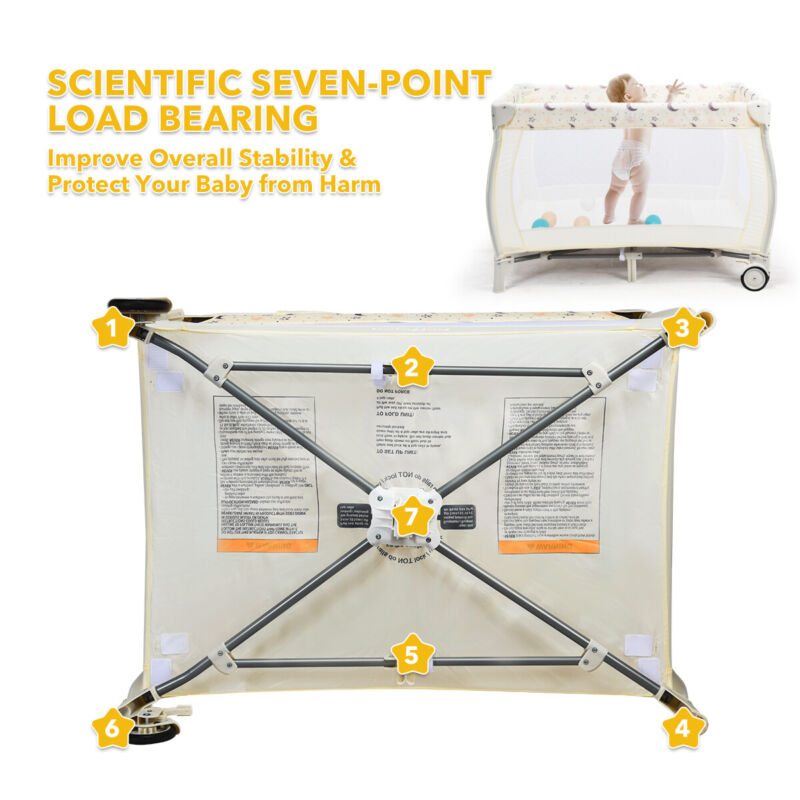 Portable Baby Playard 3 in 1 Convertible Bassinet Cot Bed Toddler Changing Table