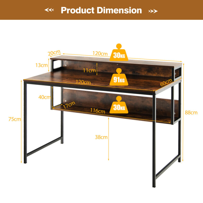 120cm Computer Desk Industrial Home Office Desk Study Writing Workstation Brown