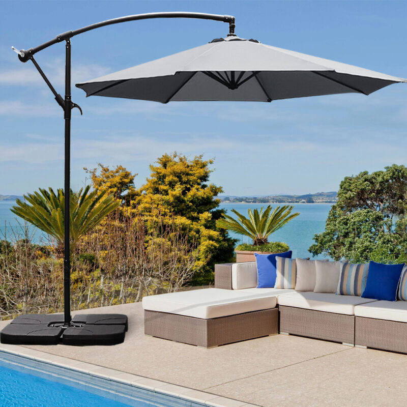 3M Banana Cantilever Umbrella Garden Parasol Hanging Tilt Crank Weight Base Set