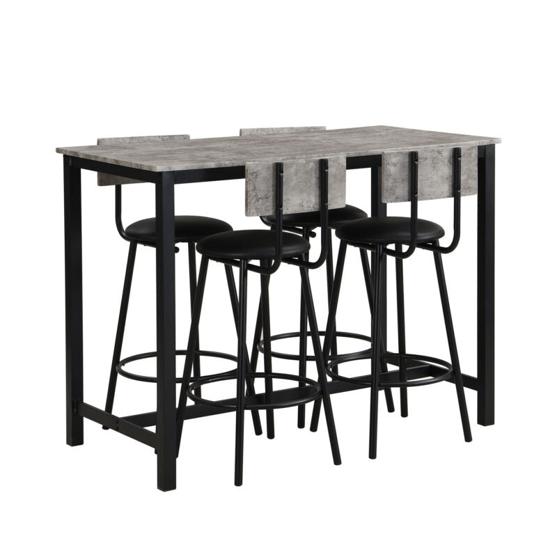 Marble Effects Bar Table & 4 Stools Breakfast Kitchen Dining Set Bar Bistro MK