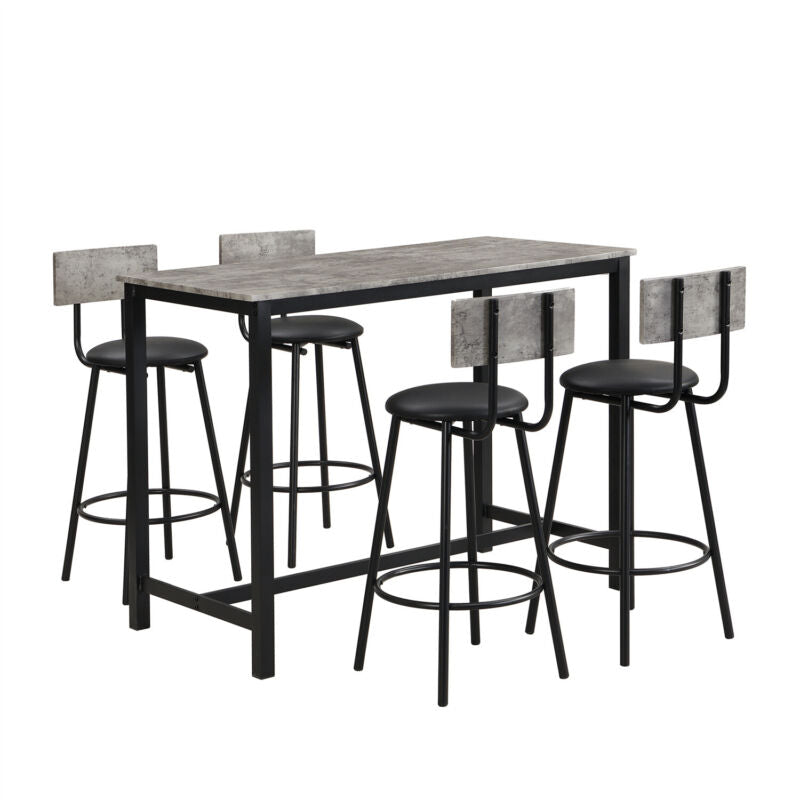 Marble Effects Bar Table & 4 Stools Breakfast Kitchen Dining Set Bar Bistro MK