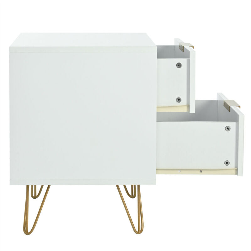 2Pcs Bedside Table w/ 2 Drawers Bedside Cabinet Metal Frame for Living Room MO