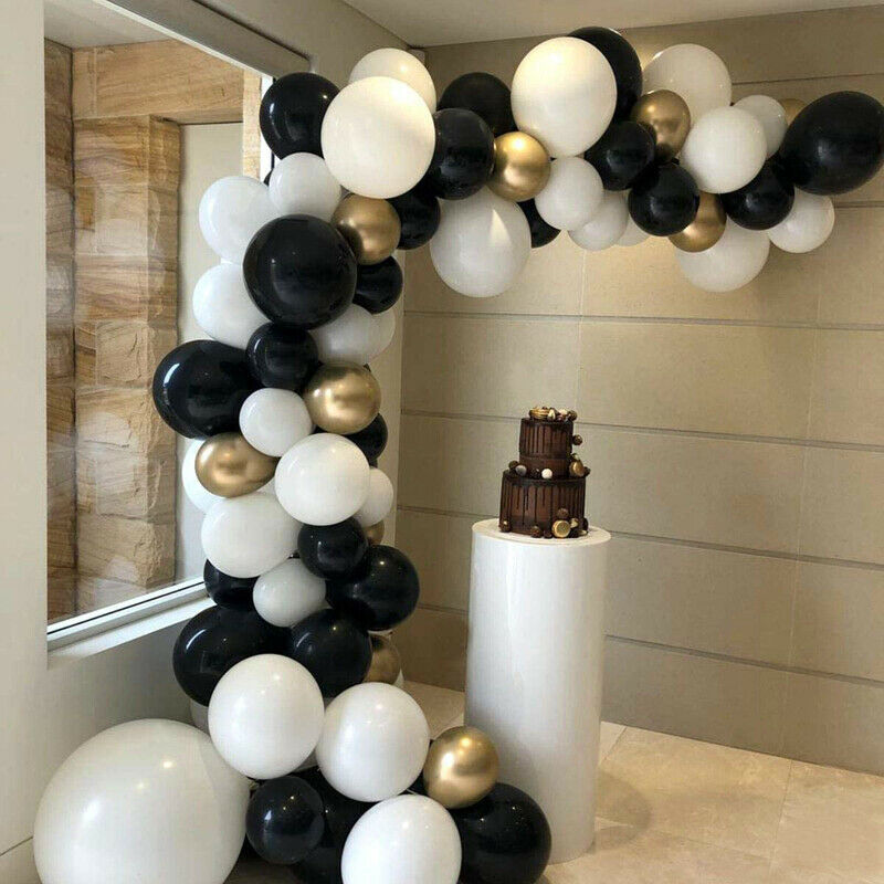 134PCS Black Gold Garland Balloon Arch Kit Birthday Wedding Baby Shower Kit UK