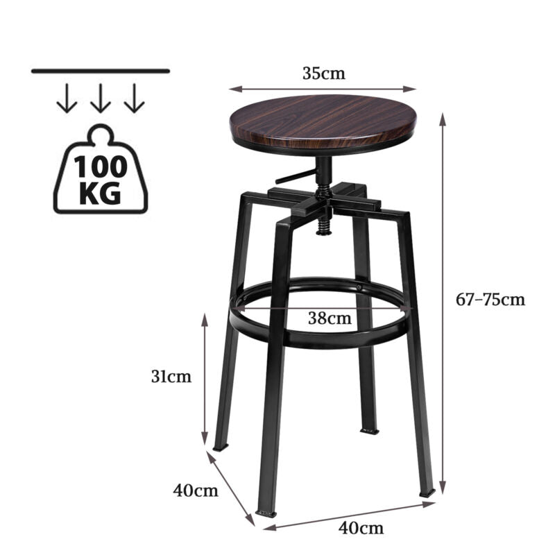 Set of 2 Industrial Bar Stool Pub Swiwal Chairs Kitchen Dining Seat W/ Footrest