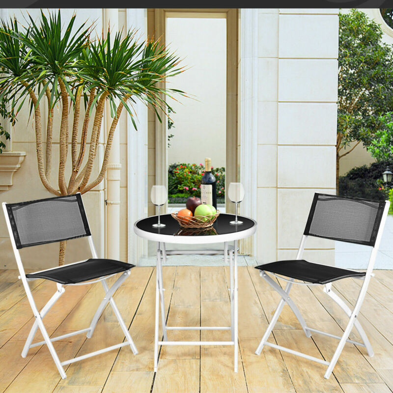 3pcs Patio Bistro Set Folding Table and Chair Set In/Outdoor Furniture W/ Table