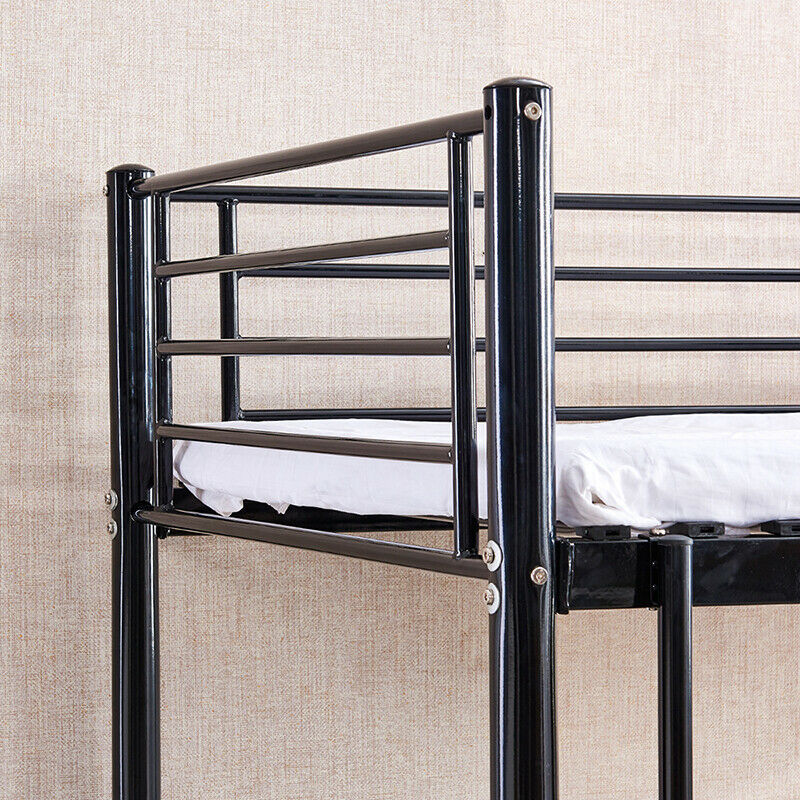 Black Bunk Bed Metal Frame with Ladder Home Dorm Bedroom Furniture for Family BN
