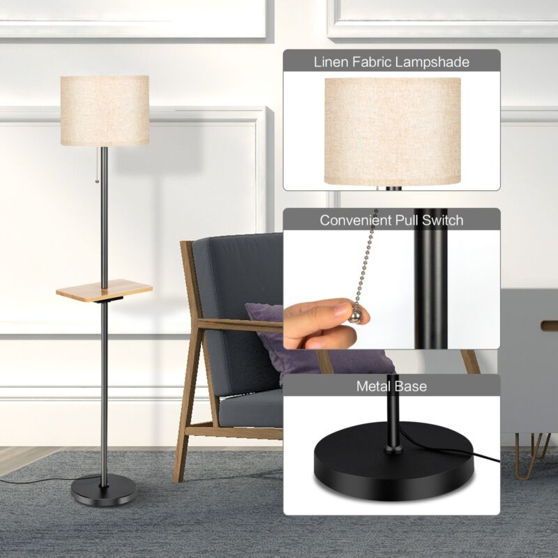 Modern Floor Lamp Standing Lamp with Shelf Plate and Dual USB Charging Ports