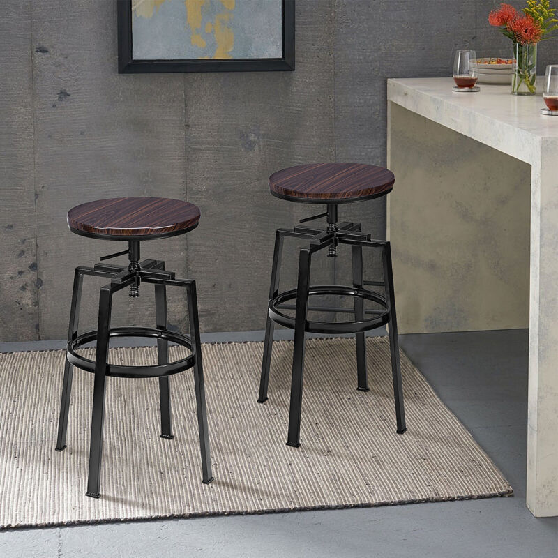 Set of 2 Industrial Bar Stool Pub Swiwal Chairs Kitchen Dining Seat W/ Footrest