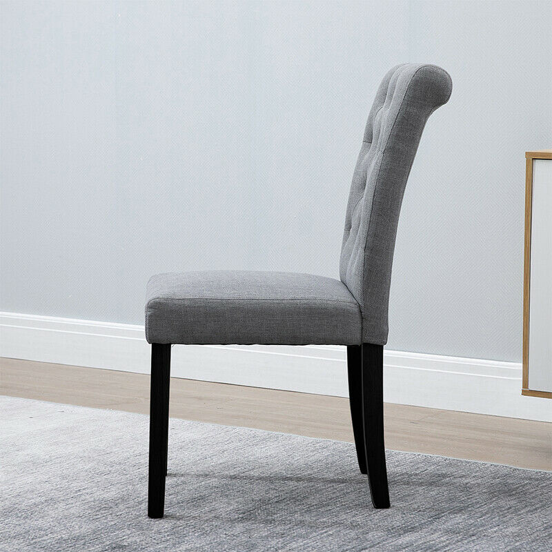 6 Pcs Dining Chairs Fabric Padded Black Chair Legs Furniture Home Modern Grey BN