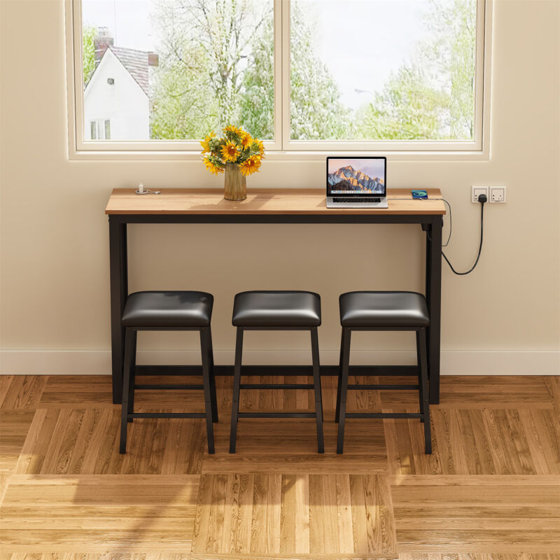 Dining Set Breakfast Bar Table and 3 Stools Industrial Kitchen Dining Room MA