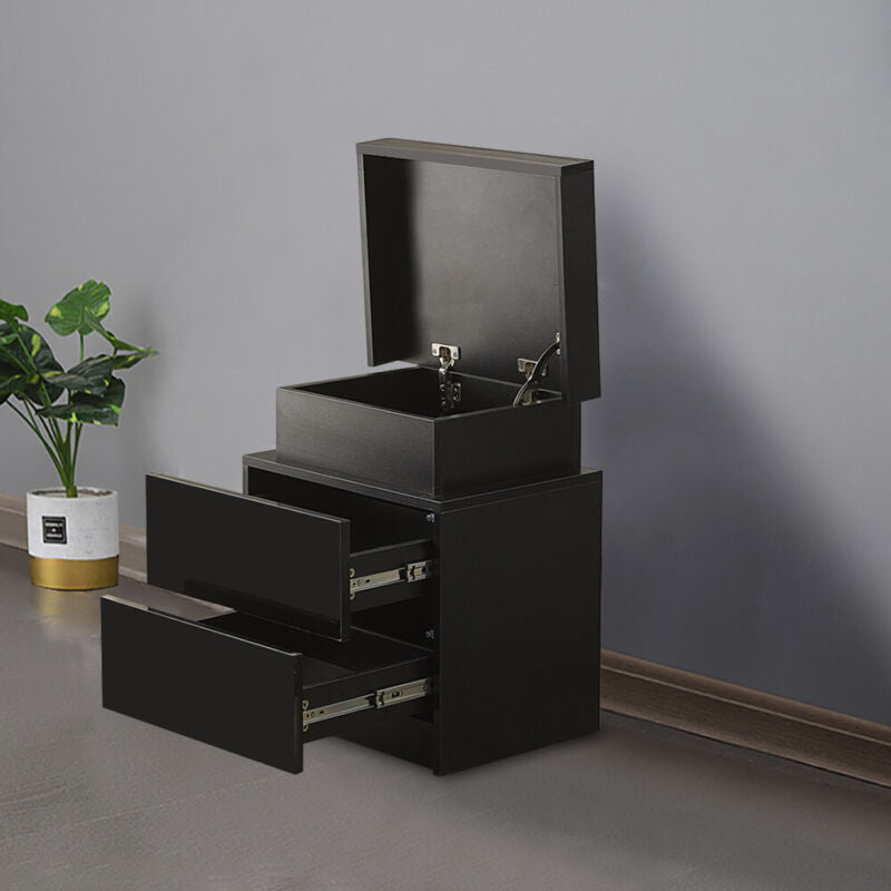 2/3 Drawers High Gloss Front Bedside Table Cabinet LED Nightstand Black/White