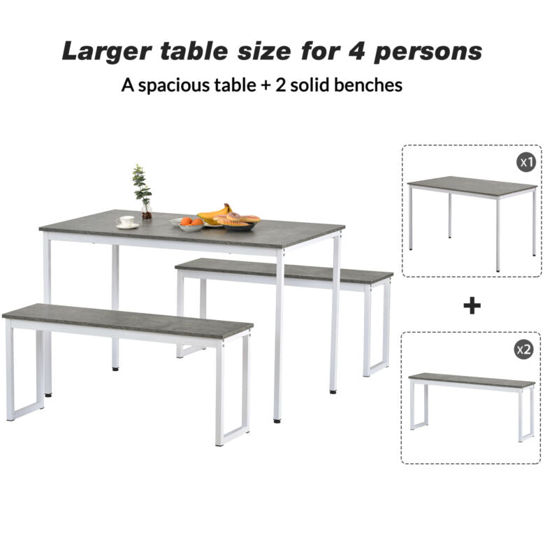 3PCS Dining Table & 2 Benches Set Space-Saving Kitchen Dining Room Furniture MG