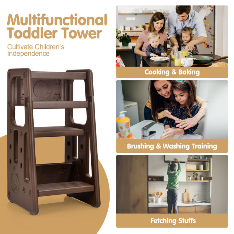 Kids Non-slip Kitchen Step Stool Toddler Learning Stool with Double Safety Rails