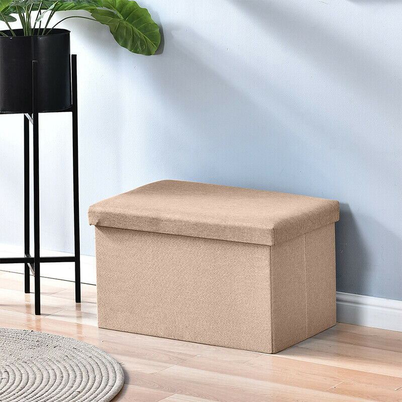 Fabric Foot Rest Stool Storage Box Storage Cube Footstool Pouf Bench Home Khaki