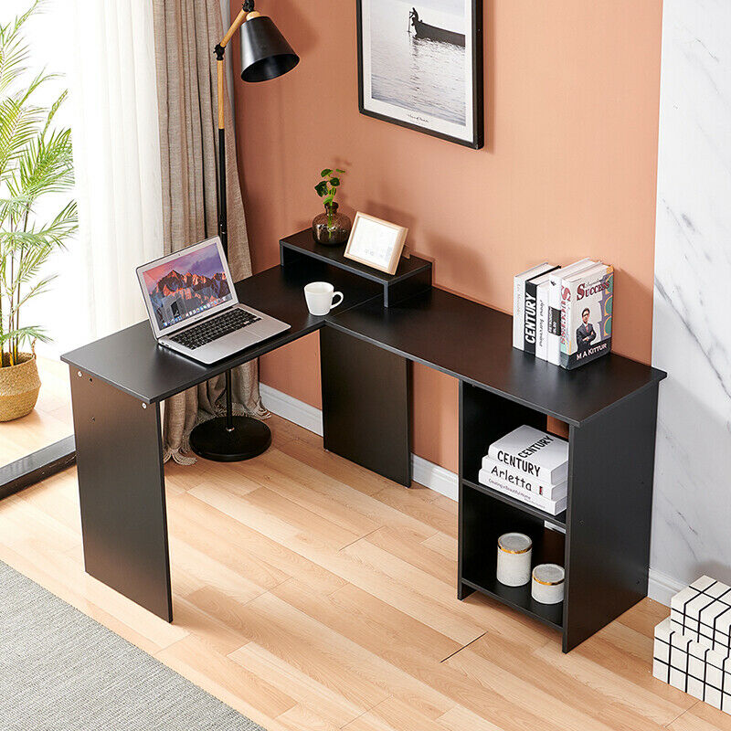 L-Shaped Computer Desk Corner PC Table Home Office with Shelves Large Space BN
