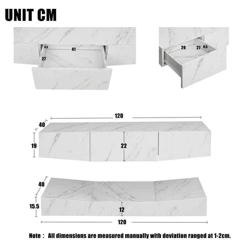 Modern Floating TV Wall Unit Cabinet TV Stand High Gloss White W/ RGB LED Lights