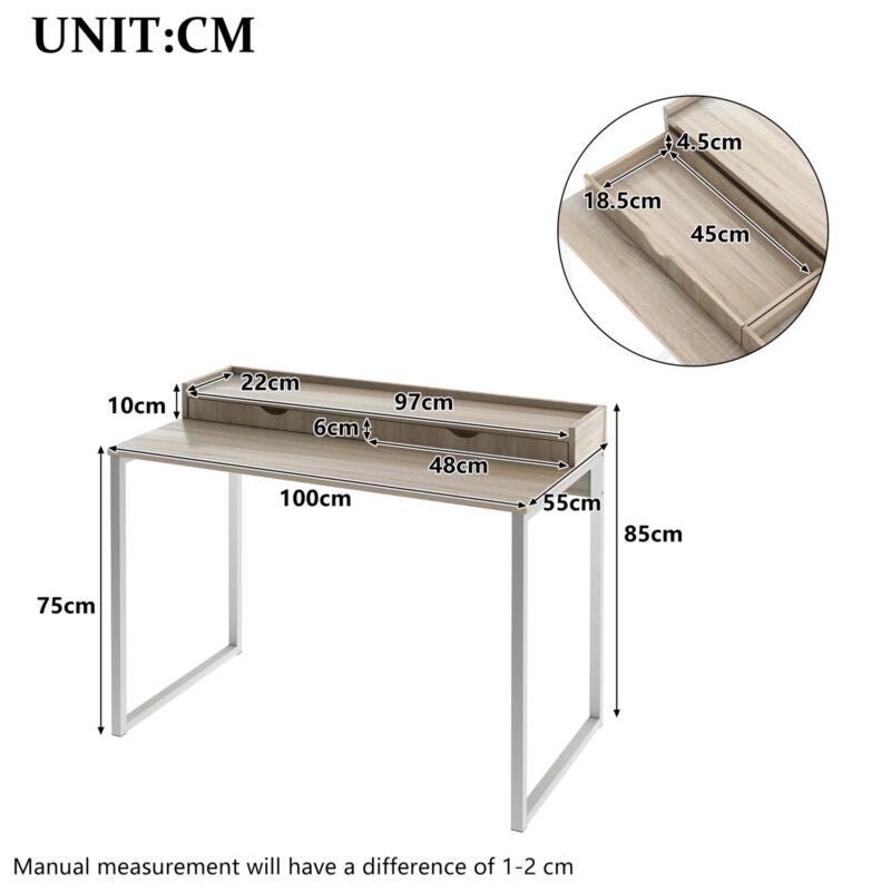 Computer Desk With 2 Storage Drawers Home Office Study Writing Desk Wooden Table