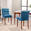 2pcs Linen Padded Dining Chairs Retro Button Back Kitchen Dinner Seat Wooden Leg