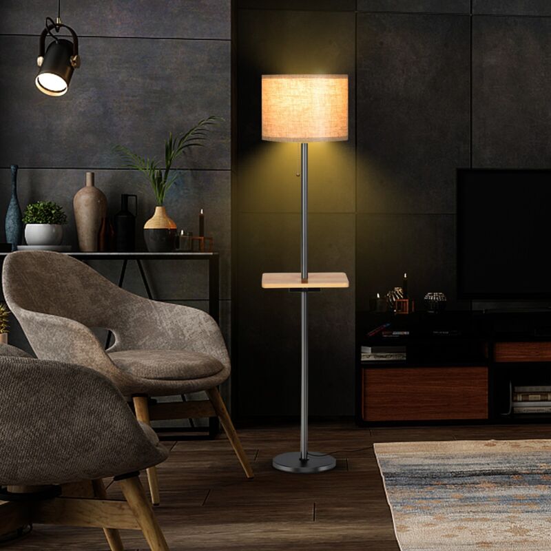 Modern Floor Lamp Standing Lamp with Shelf Plate and Dual USB Charging Ports