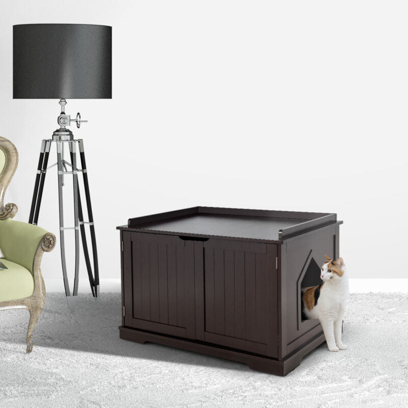 Large Cat Litter Box Enclosure Wooden Cat Activity House Nightstand End Table
