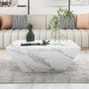 Wooden Coffee Table with Storage Drawer Marble-Look Modern Living Room Furniture