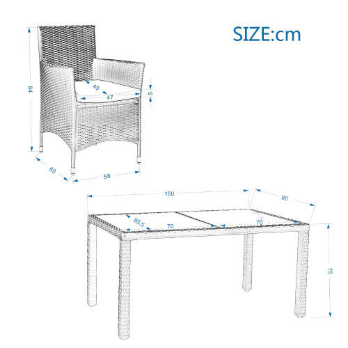 7pc Rattan Garden Furniture Set Wicker Patio Conservatory Dining Table and Chair