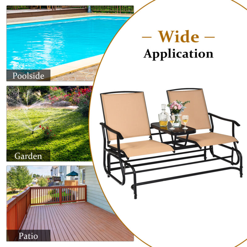 2 Seater Garden Swing Glider Lounge Chair Patio Rocking Armchair W/ Center Table