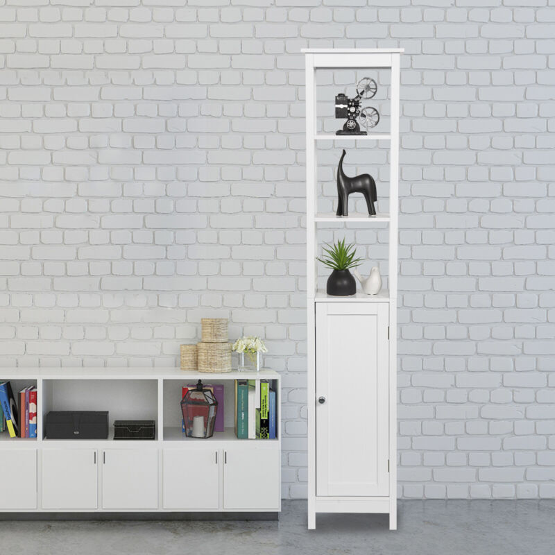 Bathroom Cabinet Storage w/ Door and Shelves Tallboy Cupboard Unit Furniture MDF