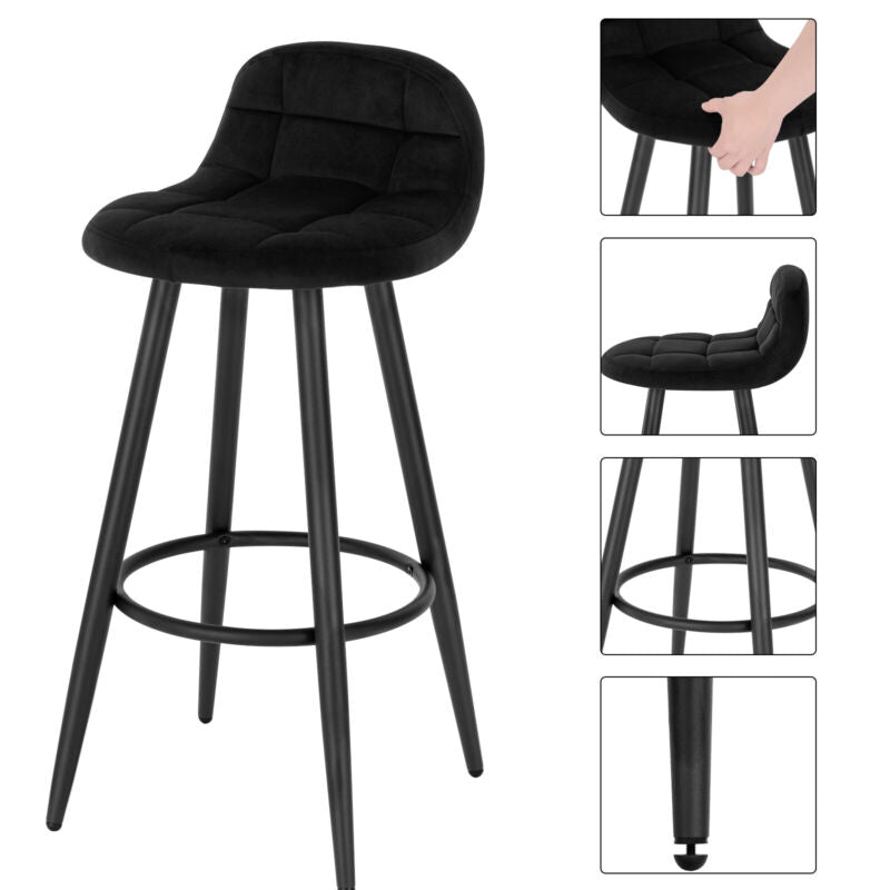 1/2/4/6x Velvet Padded Bar Stool Kitchen Pub Breakfast High Chair with Backrest