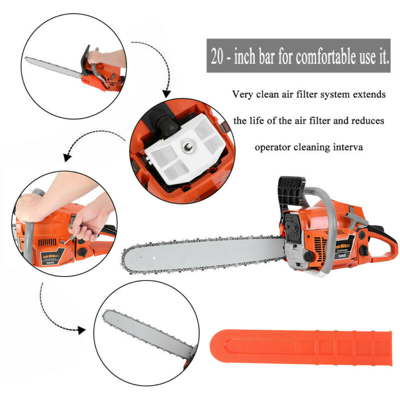 2700W 2-Stroke 52CC Petrol Chainsaw Easy Start E-Start Chain Saw 20" Heavy Duty