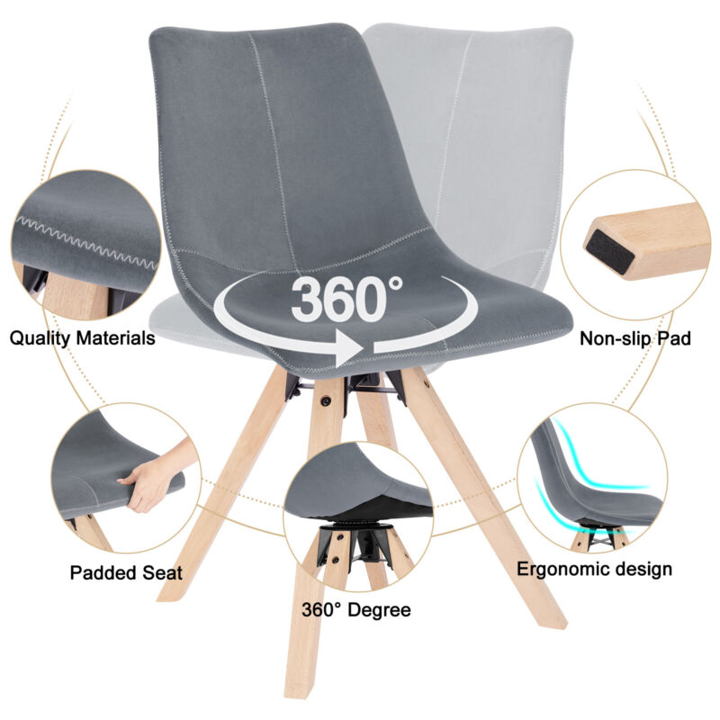 1/2x Dining Chair w/ Velvet Padded Wooden Legs Chair Office Living Room Kitchen