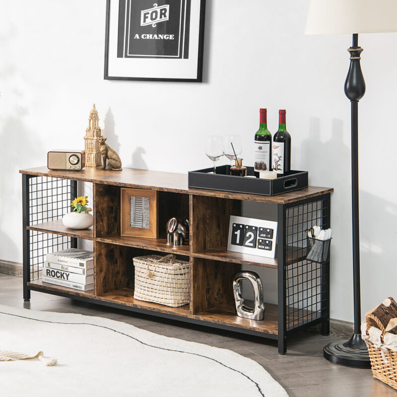 Industrial TV Stand for TVs up to 65 Inches 3-Tier TV Cabinet w/ Storage Basket