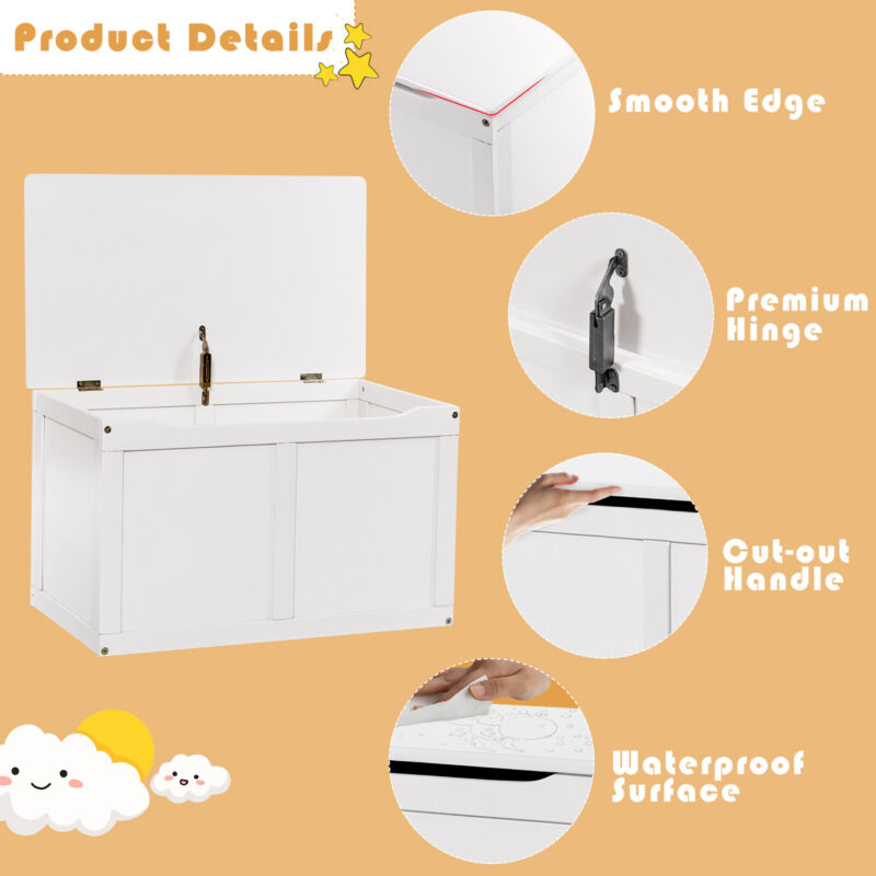 Large Wooden Toy Box Kids Storage Unit Heavy-Duty Chest Bench W/ Safety Hinge