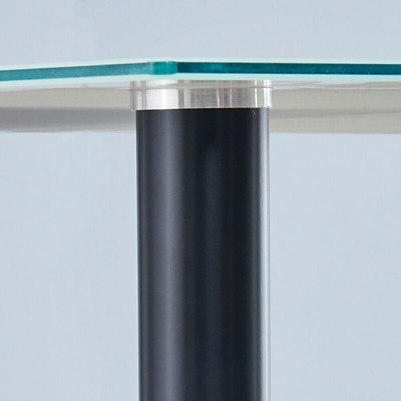 Black White Dining Table Tempered Glass Top Metal Legs Kitchen Dining Room Home