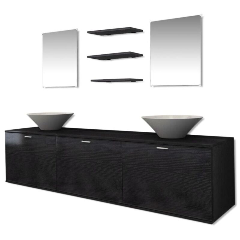 Eight Piece Bathroom Furniture and Basin Set Black A1A3