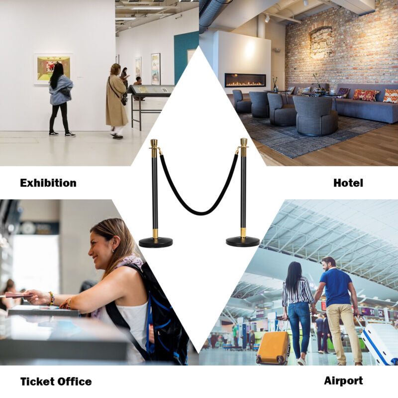 6 Polished Steel Queue Rope Barrier Posts Stands Crowd Control Stanchion 1.5M