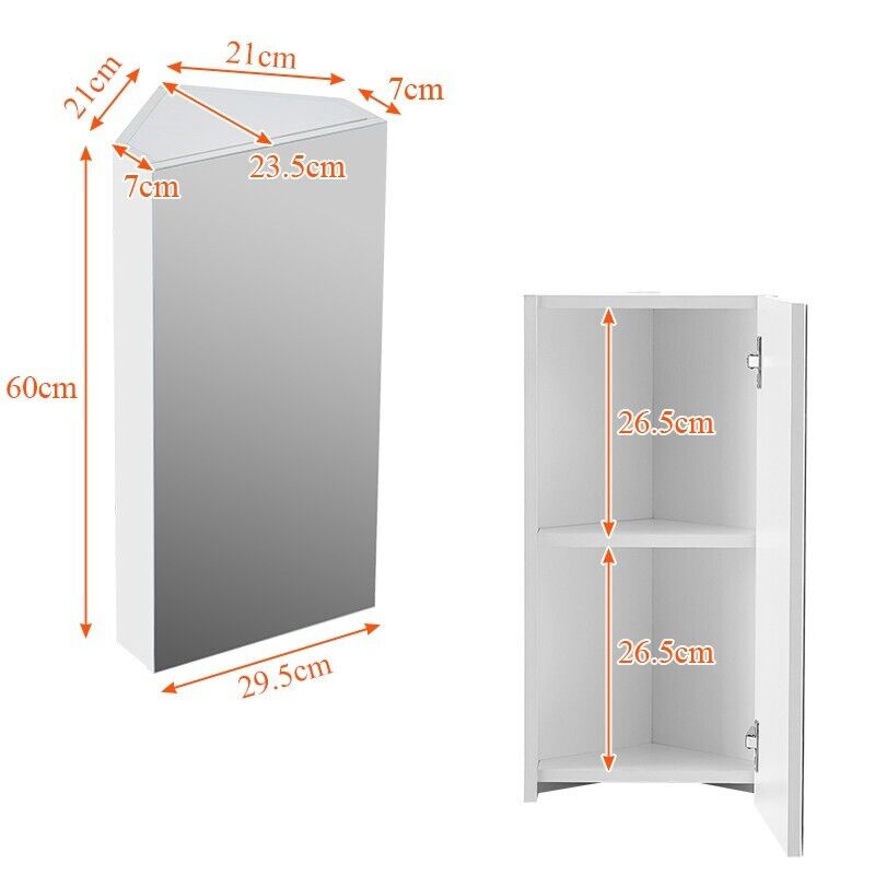 1 Door Mirror Bathroom Cabinet Corner Wall Mounted Storage Cupboard Shelf White