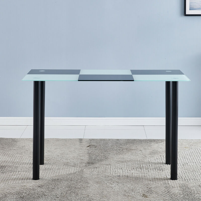 Black White Dining Table Tempered Glass Top Metal Legs Kitchen Dining Room Home