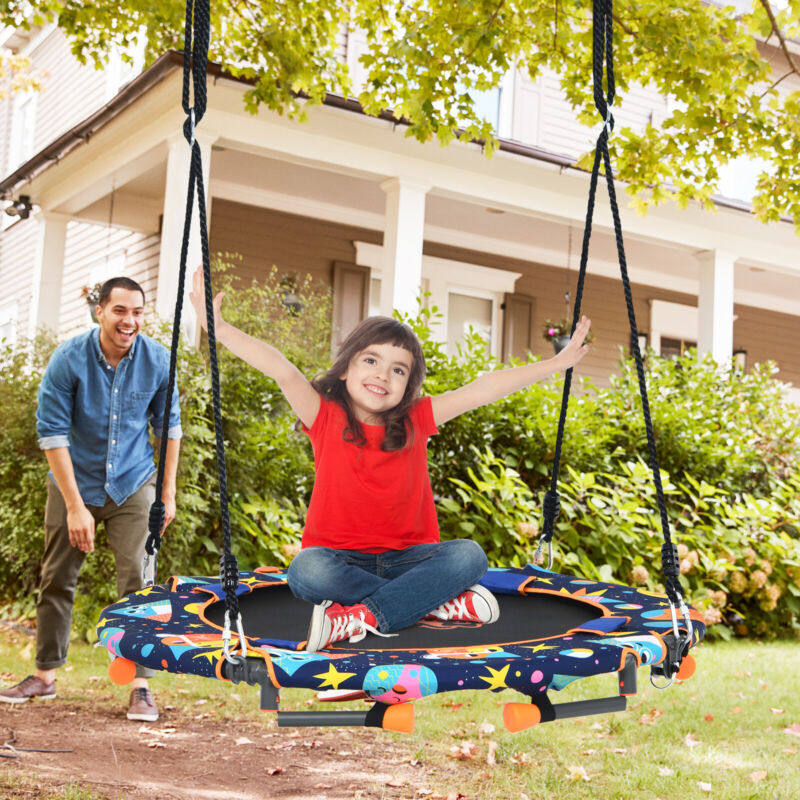 2-in-1 Foldable Kids Fitness Trampoline Height Adjustable Children Tree Swing