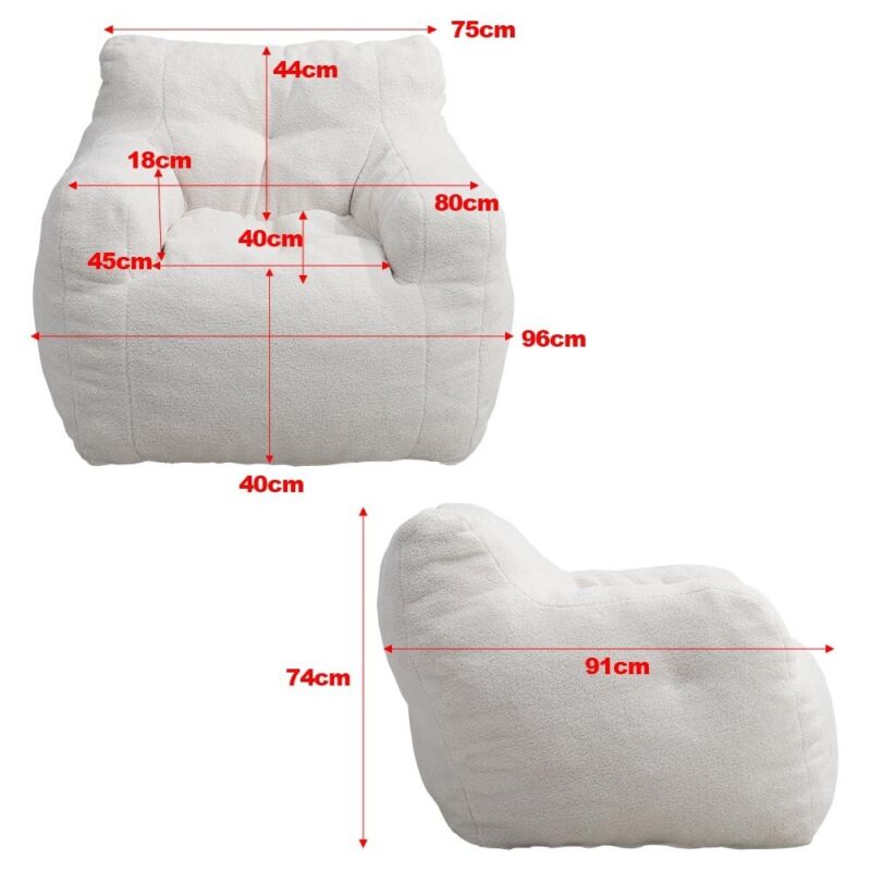 White Teddy Velvet Bean Bag Chair Lazy Sofa Armchair Floor Cushion Seat Beanbag