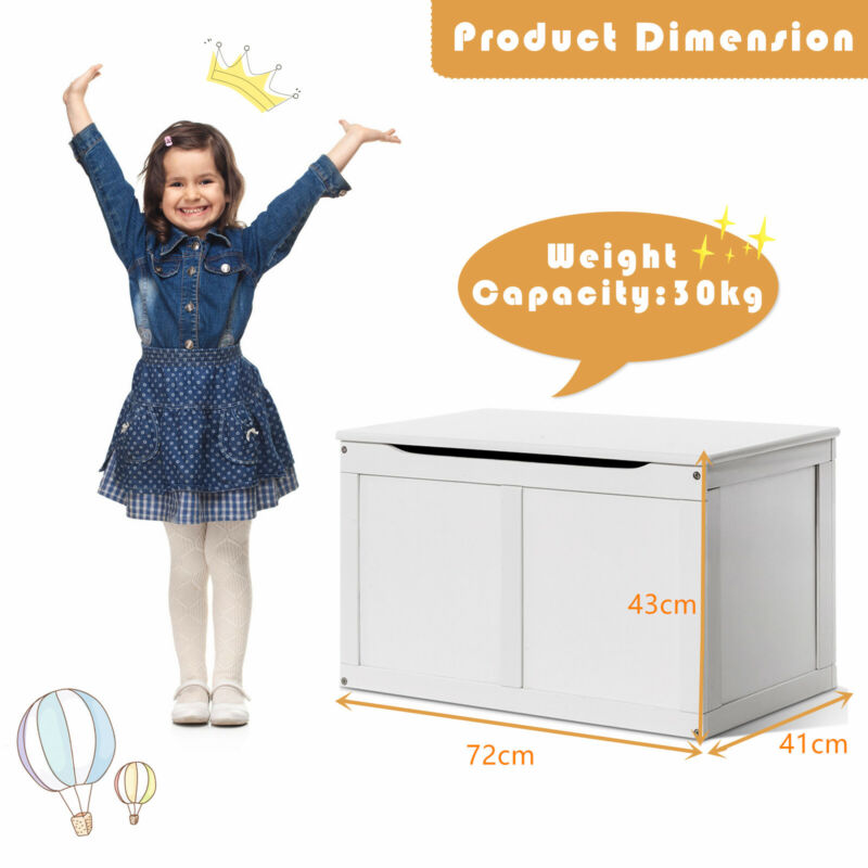 Large Wooden Toy Box Kids Storage Unit Heavy-Duty Chest Bench W/ Safety Hinge