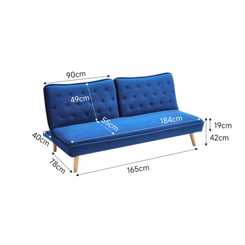 Velvet Fabric Sofa Bed 3 Seater Click Clack Living Room Recliner Couch Sofa Blue