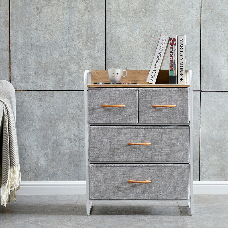 Fabric Bedside Cabinet Table Metal Frame Storage Unit Organiser Chest of Drawers